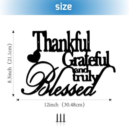 Thankful Grateful Blessed Wall Decor Black Metal Wall Art Thankful Grateful and Truly Blessed Sign Home Decor Entryway Living Room Decoration Signs - 12 Inches