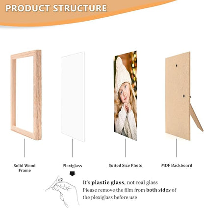 ATOBART 4x6 Picture Frame, OAK Wood Photo Frame with Perspex Glass for Vertical or Horizontal Tabletop Wall Display for Photos, Paintings, Posters, Artwork, Birthday Christmas Gift, Set of 4