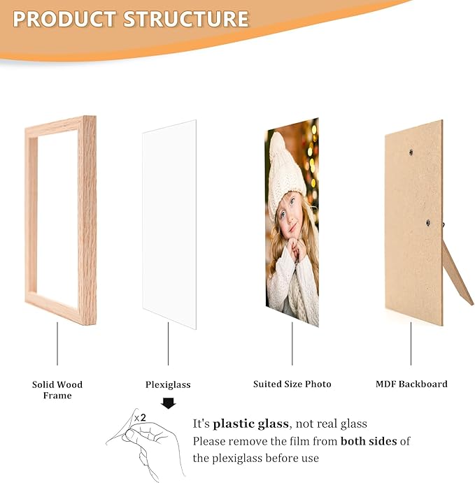 ATOBART 4x6 Picture Frame, OAK Wood Photo Frame with Perspex Glass for Vertical or Horizontal Tabletop Wall Display for Photos, Paintings, Posters, Artwork, Birthday Christmas Gift, Set of 3