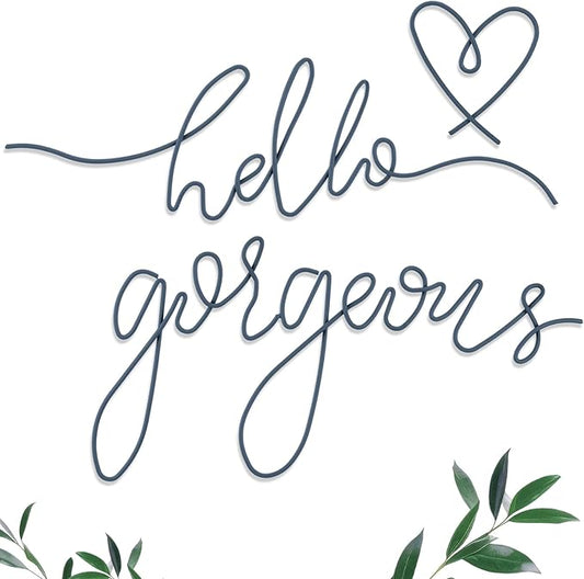 Hicarer Metal Hello Gorgeous Wall Art Minimalist Decor for Bedroom Bathroom Living Room Dressing Room Salon Office Home Decorations Easy to Install Wall Decor(Blue,Classic Style)