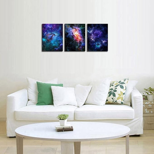 arteWOODS Canvas Wall Art Outer Space Pictures Fantastic Starry Painting Artwork Galaxy Nebula Canvas Prints for Bedroom Bathroom Living Room Kicthen Office Home Wall Decor 12" x 16" x 3 Panels