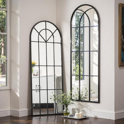 OGCAU Arched Full Length Mirror, 65"x22" Window Mirror, Floor Length Hanging or Leaning, Full Body with Iron Frame Window Pane for Bedroom Living Room (Black)