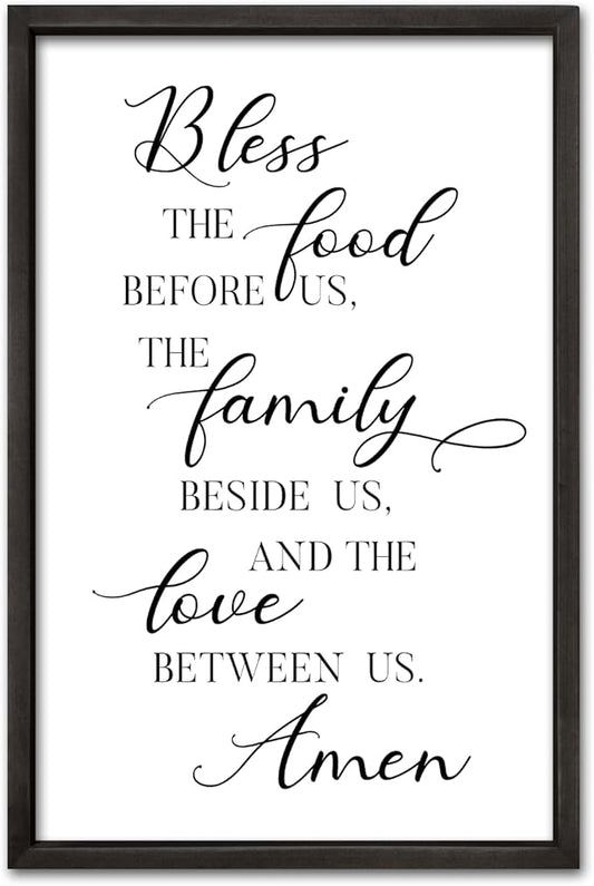 comurdyo Bless the Food Before Us Sign Wall Decor 16"×24" for Dining Room Kitchen Wall Art Framed Wood Hanging (Black)