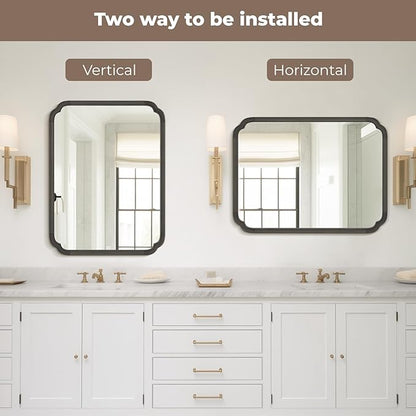 WallBeyond 30" x 40" Rounded Corner Arch Wall Mirror with Wood Frame for Entryway, Living Room or Bedroom Home Decor - Light Woodgrain [30 x 40 inches, Black]