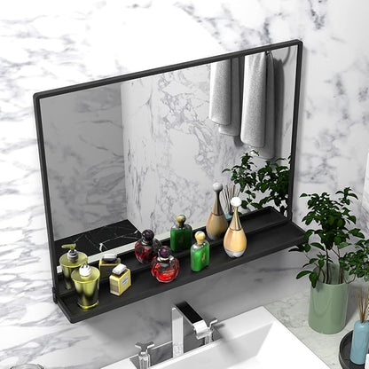 Wall Mirror with Shelf, Rectangle Bathroom Vanity Mirror for Wall, Bathroom Mirrors for Wall, Black Mirror for Bathroom Bedroom Entryway (32'' x 24'')