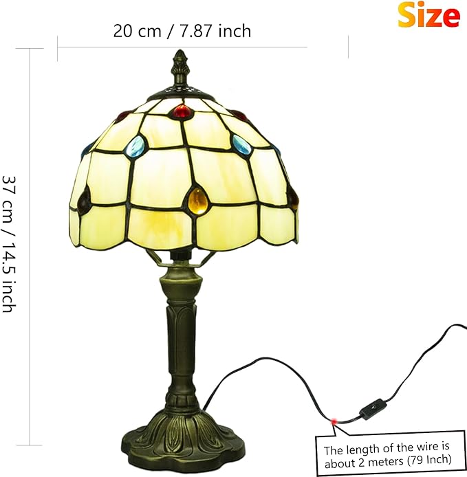 Tiffany Style Table Lamp, 3 Color Temperatures Bedside Lamp, 8 Inch Stained Glass Desk Light for Home Office Bedroom Living Room (Phoenix Tail Pattern)
