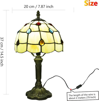 Tiffany Style Table Lamp, 3 Color Temperatures Bedside Lamp, 8 Inch Stained Glass Desk Light for Home Office Bedroom Living Room (Phoenix Tail Pattern)