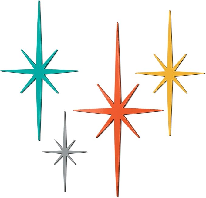 Blulu 4 Pcs Cast Iron Starburst Shaped Wall Decor Metal Mid Century Modern Decor Retro Atomic Stars Wall Art Elegance Accents Vintage Celestial Whimsigoth Hangings for Home Office Room(Retro)