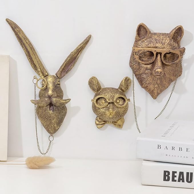 Animal Heads Wall Decor, Deer Head Wall Mount, Resin Animal Sculptures Head Wall Hanging Decoration for Family Living Room Bedroom Bathroom Kitchen Gift (Rat)