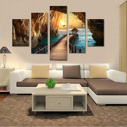 Yatsen Bridge 5 Panels Sea Rocks Wall Art Ocean and Seagulls Pictures Seascape Paintings on Canvas Artwork for Living Room Bedroom Home Decor Wooden Framed Ready to Hang - 60''W x 40''H