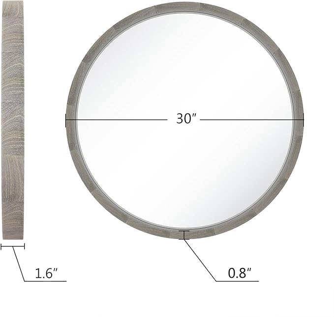 LYYYXGYP Round Wood Gray Mirror 30x30 Inch Modern Wall Mounted Mirror Wooden Frame Grey Circle Mirror for Bathroom