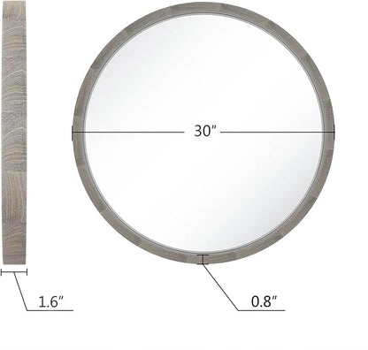 LYYYXGYP Round Wood Gray Mirror 30x30 Inch Modern Wall Mounted Mirror Wooden Frame Grey Circle Mirror for Bathroom