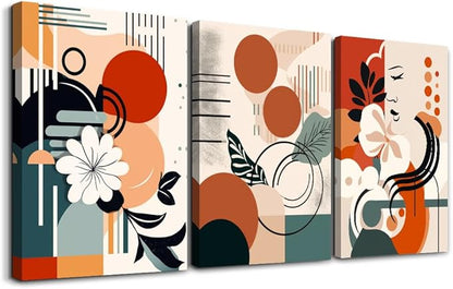 MHARTK66 Canvas Wall Art For Bedroom & Living Room - Boho & Vintage Flowers Wall Painting - Abstract Art - Ready To Hang - Framed Wall Pictures - 3 Panels