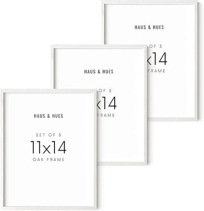 HAUS AND HUES White Oak Wood 11x14 Picture Frames - Set of 3, Gallery Wall Frames for Photos and Prints