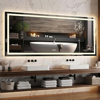 GarveeHome 60x30 LED Bathroom Mirror with Lights, Dimmable, Anti-Fog, Backlit + Front Lit, Lighted Bathroom Vanity Mirror for Wall, Memory Function, Tempered Glass, Shatter-Proof (Horizontal/Vertical)