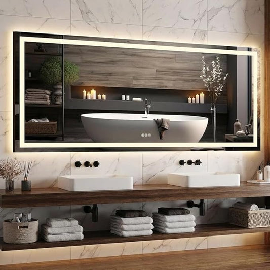 GarveeHome 60x30 LED Bathroom Mirror with Lights, Dimmable, Anti-Fog, Backlit + Front Lit, Lighted Bathroom Vanity Mirror for Wall, Memory Function, Tempered Glass, Shatter-Proof (Horizontal/Vertical)