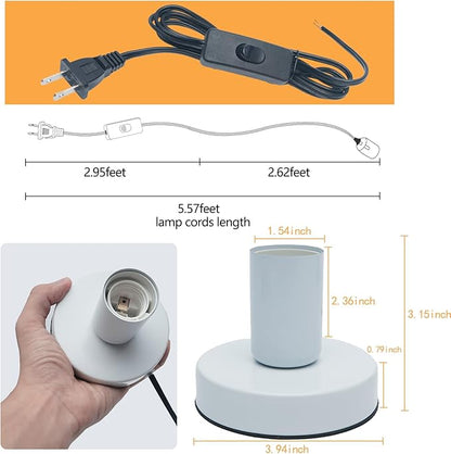 Industrial Table Lamp, Small Polished Metal Desktop Light Socket Base, Vintage E26/E27 Edison Screw Light Bulb Holder, 5.57ft Cord on/Off Switch with US Plug (White Color)
