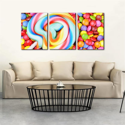 Pacimo 3 Pieces Canvas Print Wall Art Set Variety of Rainbow Candy Food Dessert Pictures Painting Prints on Canvas Modern Artwork Framed Wall Decor for Living Room Bedroom Office - 20"x28"x3