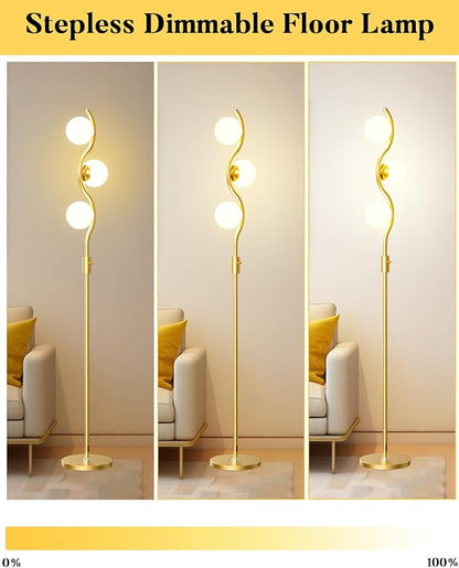 Lightdot 60IN Gold Floor Lamp Stepless Dimmable Globe Floor Lamps with 3Pcs 3000K Bulbs Eye-Friendly Mid Century Standing Lamps with 5Lbs Heavy Base for Living Room/Bedroom/Sofa Beside/Corner Decor