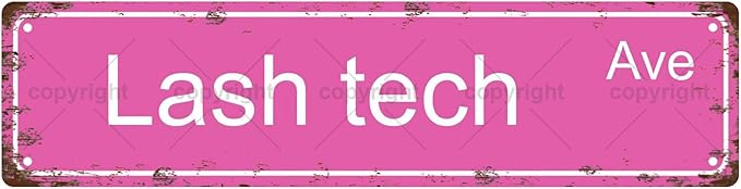 LASH TECH AVE GIRLS WOMEN Metal Tin Street Sign Bar Cafe Garage Cave Home Room Wall Bathroom Farmhouse Garden Porch Patio Decor, 16 x 4 Inch
