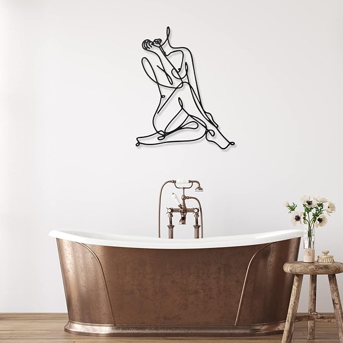 Photect 3 Pcs Metal Wall Art Decor Minimalist Abstract Woman Wall Art Metal Modern Line Drawing Decor Female Single Line Home Hanging for Bedroom Bathroom Living Room Housewarming(Retro,Black)