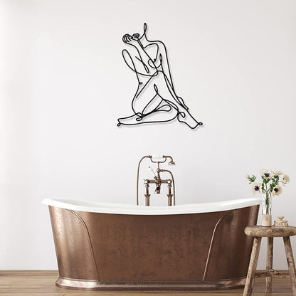 Photect 3 Pcs Metal Wall Art Decor Minimalist Abstract Woman Wall Art Metal Modern Line Drawing Decor Female Single Line Home Hanging for Bedroom Bathroom Living Room Housewarming(Retro,Black)