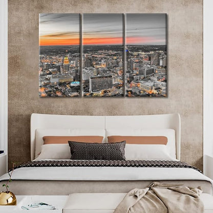 TUMOVO American Cityscape Home Decor Posters and Prints San Antonio Nighttime Lightscape Wall Art for Living Room 3 Pieces Skyscrapers Artwork Kitchen Wall Decor Framed Ready to Hang (42" Wx28 H)