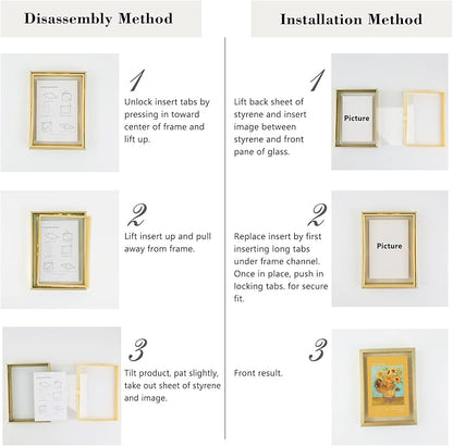 Golden State Art Black Floating Frame for One 14x11, Two 8x10, Four 5x7 Pictures, Clear Glass, Wall Decoration, 7 Pieces