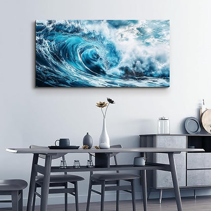 ERQINHUA Blue Wave Canvas Wall Paintings Wall Art For Living Room Wall Decor For Bedroom Ocean Inspiration Pictures Office Mural Posters Modern Home Decor Aesthetics Artwork Ready To Hang 20"X40"