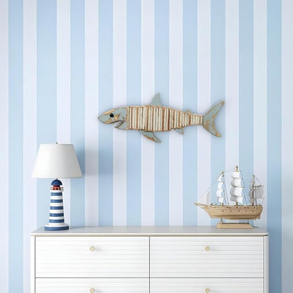 Driftwood Fish Nautical Wall Decor - Handmade Wooden Rustic Coastal Wall Art for Living Room, Bedroom, Office, Bathroom - Ocean Beach Decoration (Raya)