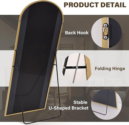 XRAMFY 86"x40" Arched Full Length Mirror Floor Mirrors with Aluminum Alloy Frame Free-Standing Wall Mounted Floor Mirrors or Large Dressing Mirror, Gold Mirror Full Length