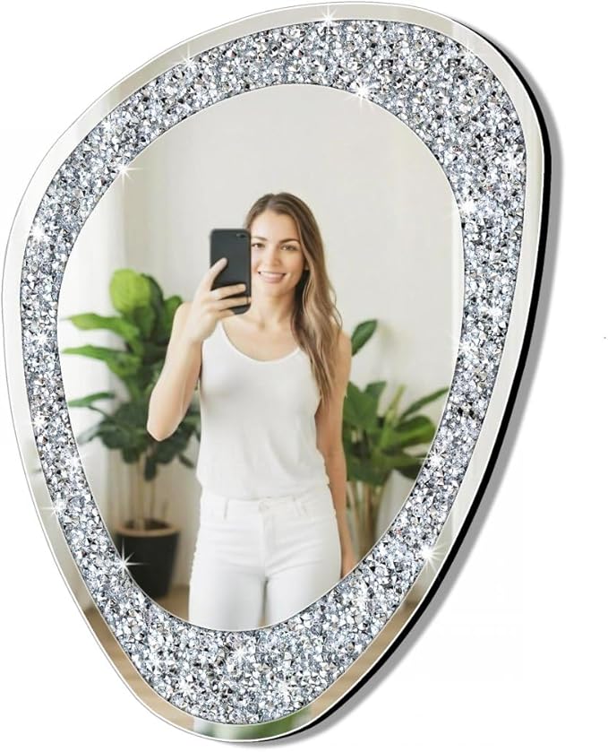 DMDFIRST Modern Irregular Shaped Wall Mirror – 32x23.5 Inch Decorative Oval Diamond Decor Mirror for Living Room, Bedroom, Bathroom, Entryway