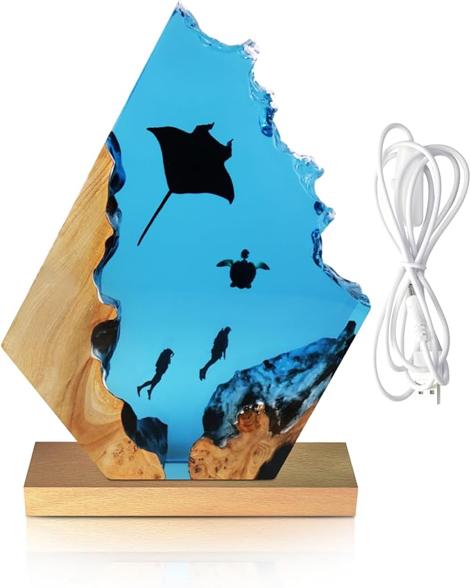 Epoxy Resin Lamp, Ocean Night Light,Artistry Home Decor Bedside Nightlight, Unique Resin Lighting, Nightstand Decorations for Bedroom, Suitable for Holidays（Devilfish）