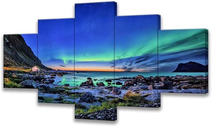 Aurora Scenery Painting on Canvas Prints Mountains-Landscape Poster Aurora Borealis Canvas Wall Art Prints Painting Artwork for Living Kids Room Office Wall Decoration Framed(70Wx40H)