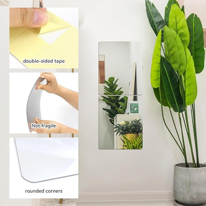 yuntop 2 Pack Self Adhesive Acrylic Mirror, 2MM Flexible Plastic Mirror, Shatterproof PS Frameless Wall Mirror for Bathroom Vanity and Entryway (16 x 12 inch)