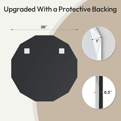 Frameless Round Bathroom Mirror 30x30 Inch with Beveled Edge, Modern Vanity Wall Mirror