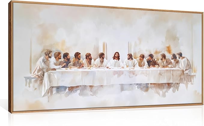KAIRNE Jesus Last Supper Framed Canvas Wall Art Set, Christian Twelve Apostle Wall Decor, Bible Renaissance wall Painting, Religious Picture Art Print for Living Room, Bedroom, Church-40 x20 x1