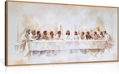 KAIRNE Jesus Last Supper Framed Canvas Wall Art Set, Christian Twelve Apostle Wall Decor, Bible Renaissance wall Painting, Religious Picture Art Print for Living Room, Bedroom, Church-40 x20 x1