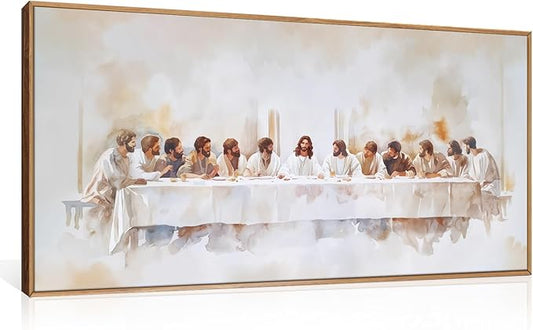 KAIRNE Jesus Last Supper Framed Canvas Wall Art Set, Christian Twelve Apostle Wall Decor, Bible Renaissance wall Painting, Religious Picture Art Print for Living Room, Bedroom, Church-40 x20 x1