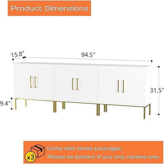LYNSOM TV Stand for 85 Inch TV, Wood Entertainment Center with Storage Cabinet, TV Cabinet Black, Long Console Table for Living Room, Bedroom