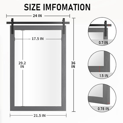 Farmhouse Wall Mirror, Rustic Wood Frame Bathroom Mirror Barn Door Inspired Decorative Vanity Dress Mirrors for Living Room Entryway, 24x36 INCH Gray Vertical