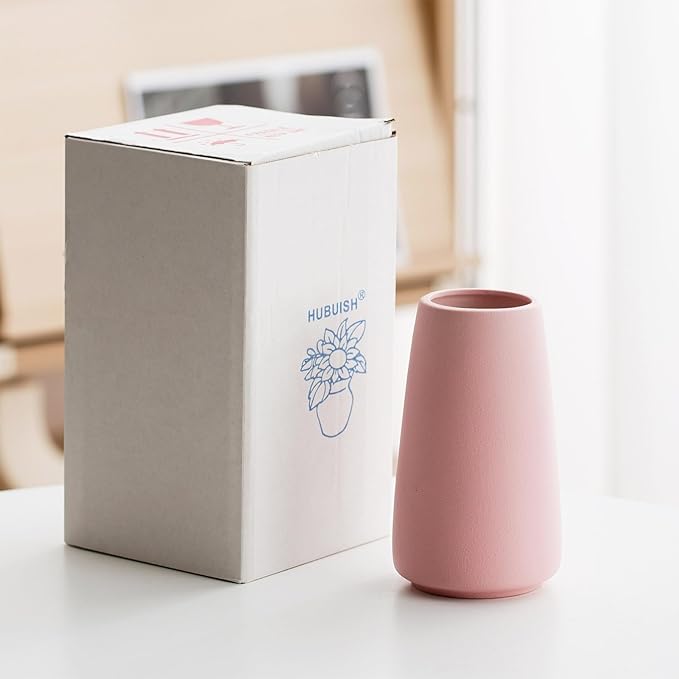 Pink Vase - 6" Pink Ceramic vase for Flower, Cute Modern Vases for Home Decor, Minimalist vases for Centerpieces, Living Room,Bedroom or Gift (Solid Pink, Small)