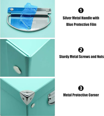 GUOZI Collapsible Storage Box, Decorative Memory Box with Lid & Metal Reinforced Corners, Cardboard File Bin with Handles, Organizer Gift Box for Keepsake Toy Photos Office Nursery Wardrobe Bookshelf