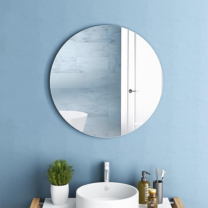 16'' Round Wall Mirror Circle Self Adhesive HD Large Glass Circle Mirror Tile for Wall, Bathroom, Bedroom, Living Room, Door etc