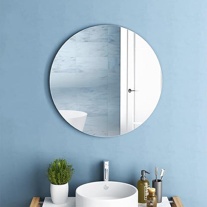 16'' Round Wall Mirror Circle Self Adhesive HD Large Glass Circle Mirror Tile for Wall, Bathroom, Bedroom, Living Room, Door etc
