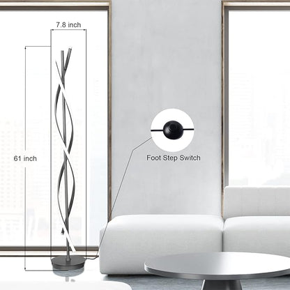 61inch Height; 60W DNA Spiral LED Floor Lights;Art Interior Decoration Home Nordic Floor Lamp Standing Lamp for Living Room Lighting ; 3Color Remote Control Dimming(Black)