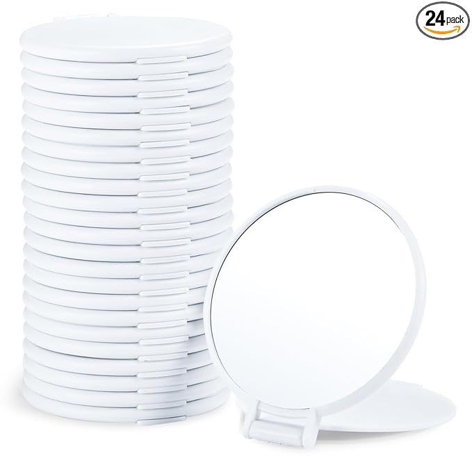 Qislee Compact Mirror Bulk, Round Makeup Mirror for Purse, Set of 24 (White)