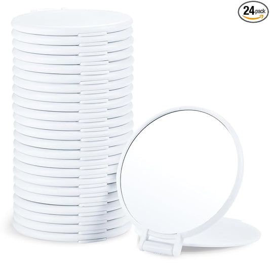 Qislee Compact Mirror Bulk, Round Makeup Mirror for Purse, Set of 24 (White)