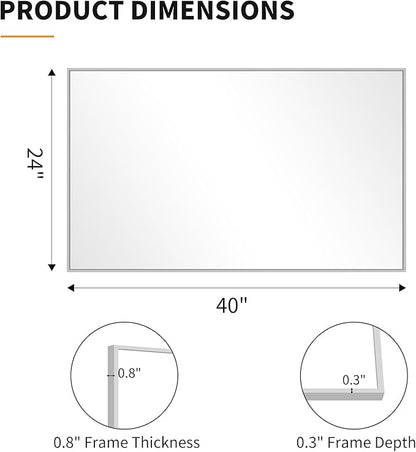 KOCUUY Silver Framed Mirror, 24"x40" Rectangle Bathroom Mirror for Wall, HD Tempered Glass, Anti-Rust Frame, Modern Design for Bathroom, Bedroom, Living Room, Entryway