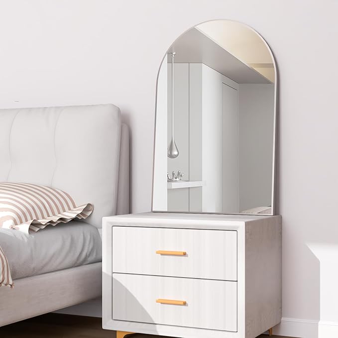 Wall Mounted Mirror, Arched Wall Mirror for Bathroom, 24"x36" Arch Bathroom Mirror with Metal Frame, Silver Vanity Mirror Decor for Mantle, Bedroom, Entryway, Living Room